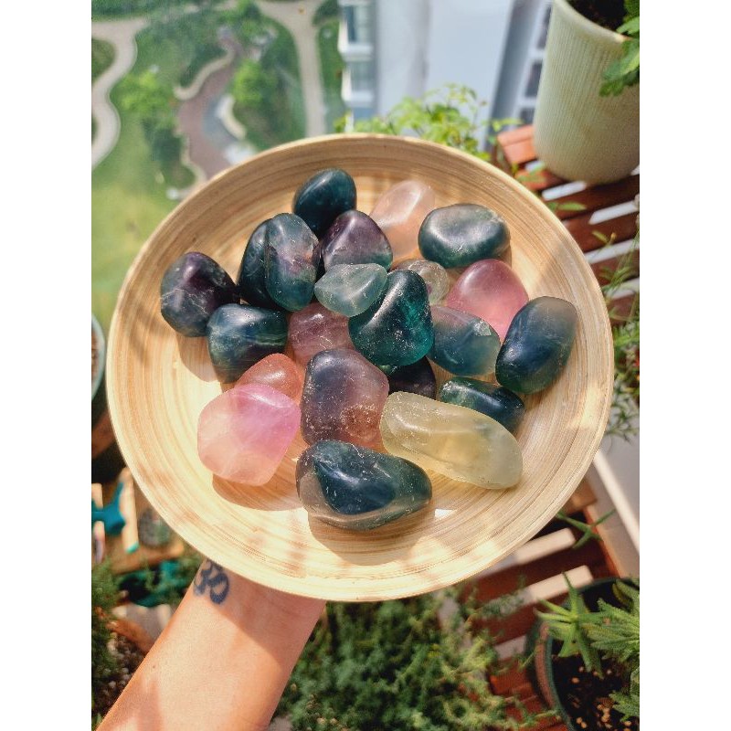Viên cuội đá Fluorite đá thanh tẩy bài Tarot, đá phong thủy, Reiki, thiền định