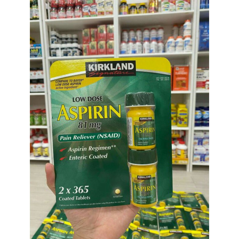 Set 2 hộp Kirkland Signature Low Dose Aspirin 81mg 365 viên x 2 hũ(date 06/2023)