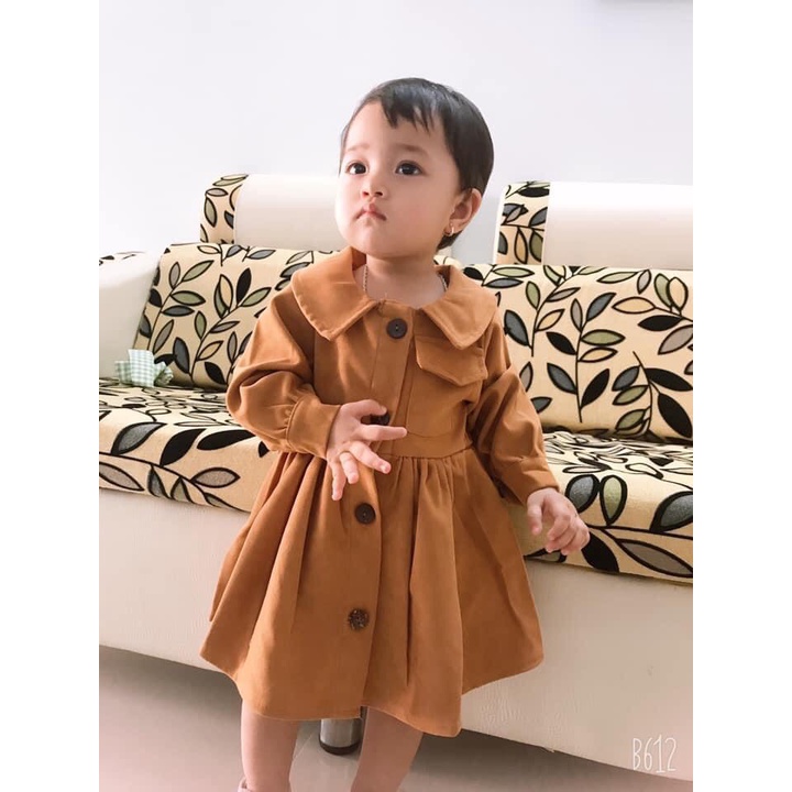 Đầm cho bé gái sơ sinh, 0,1,2,3,4,5,6,7,8 tuổi Babystore88, Váy thô nhung thu đông dài tay hàng thiết kế v51