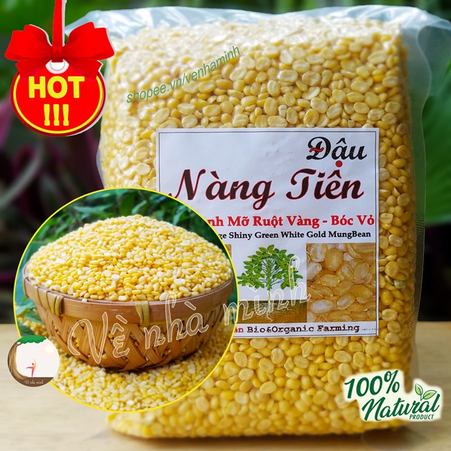 ĐẬU XANH MỠ CHÀ VỎ THUẦN CHỦNG HỮU CƠ TỰ NHIÊN 300G-500G ( Hạt đỗ xanh mỡ ruột vàng chà vỏ ) dùng nấu chè, làm bánh, sữa