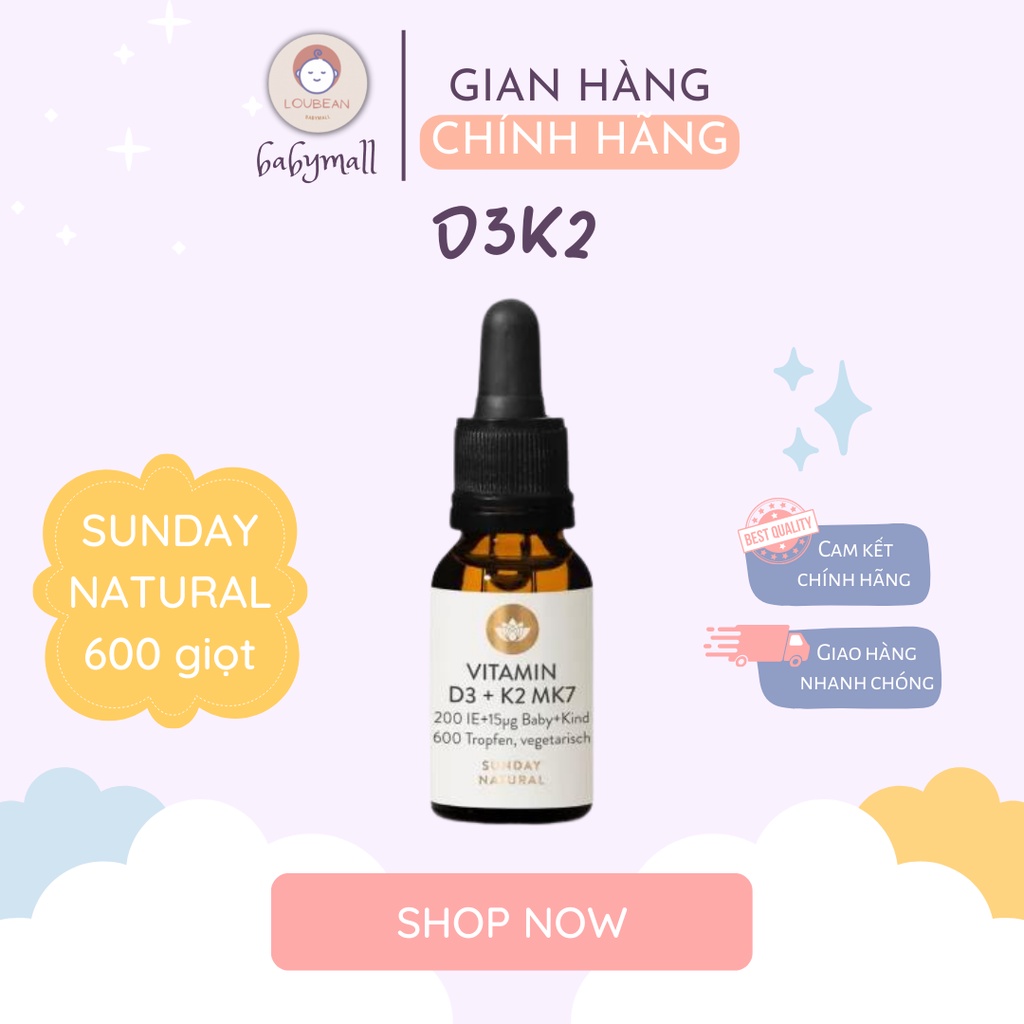 D3 K2 MK7 Sunday Natural cho bé sơ sinh bổ sung vitamin giúp tăng cường hấp thu canxi tối đa trẻ cao lớn khỏe mạnh