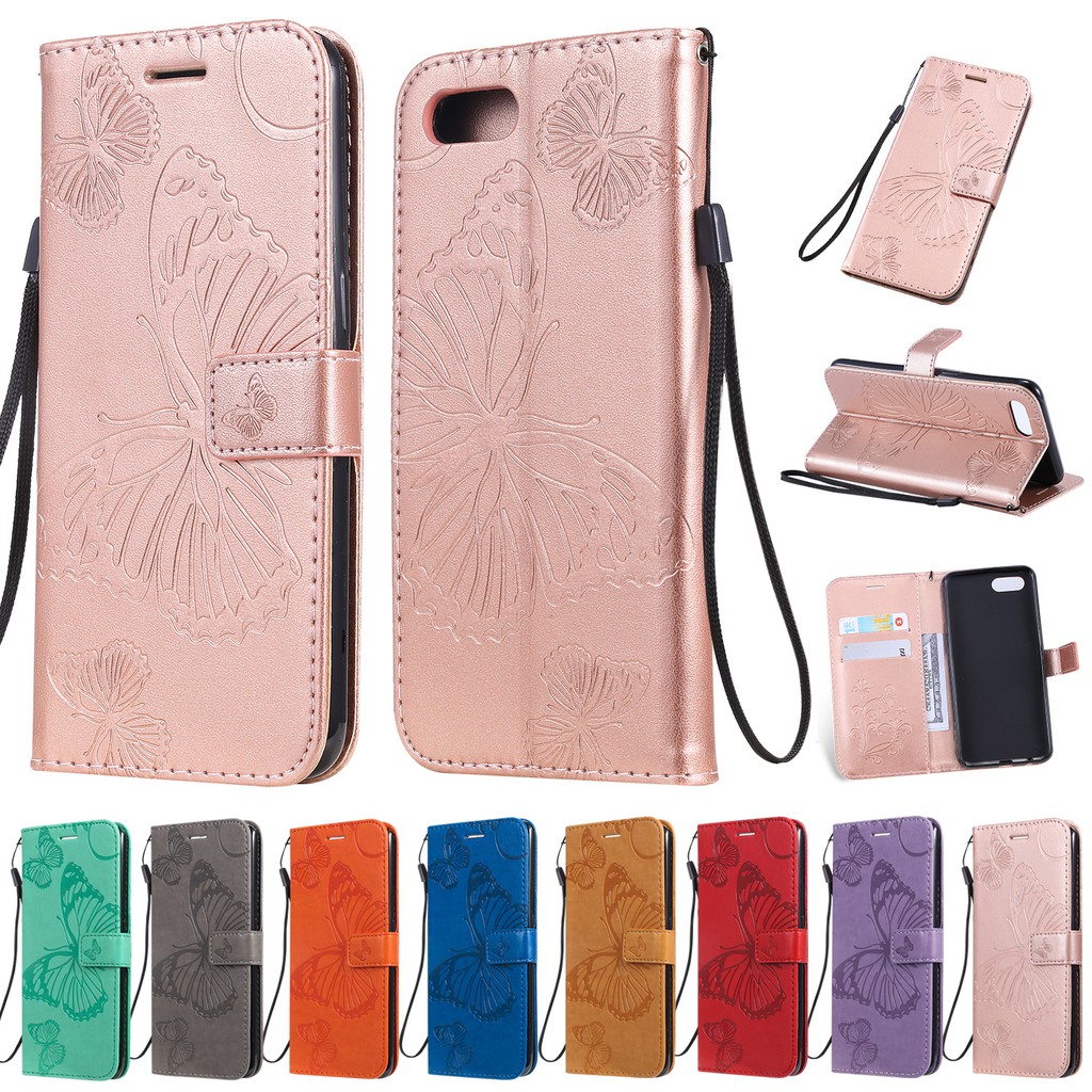 Bao Da Điện Thoại Dạng Ví Có Hình Bướm Thời Trang Cho Huawei Y7 Pro 2018