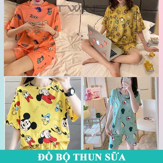 Bộ mặc nhà nữ cao cấp quần đùi chất thun sữa thấm hút mồ hôi thoáng mát dễ thương hàng Quảng Châu