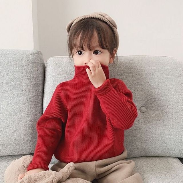 Áo len cao cổ cho bé gái ( đen, hồng, đỏ)