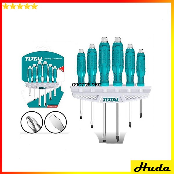 Bộ 6 tua vít dẹp và bake Total Ingco Bộ tuốc nơ vít thép chất liệu POI