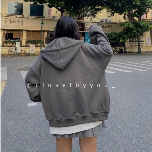 Áo khoác zip nữ- Áo hoodie zip nữ Teemo.Unisex trơn chất nỉ ngoại 2 lớp dày mịn-form rộng-Áo thu đông nữ giữ ấm