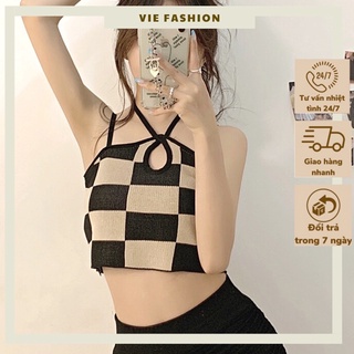 Áo yếm nữ, Áo Yếm Dây Buộc Trang Trí Đơn Giản, Áo yếm kẻ caro Sang Trọng Phong Cách Hàn Quốc