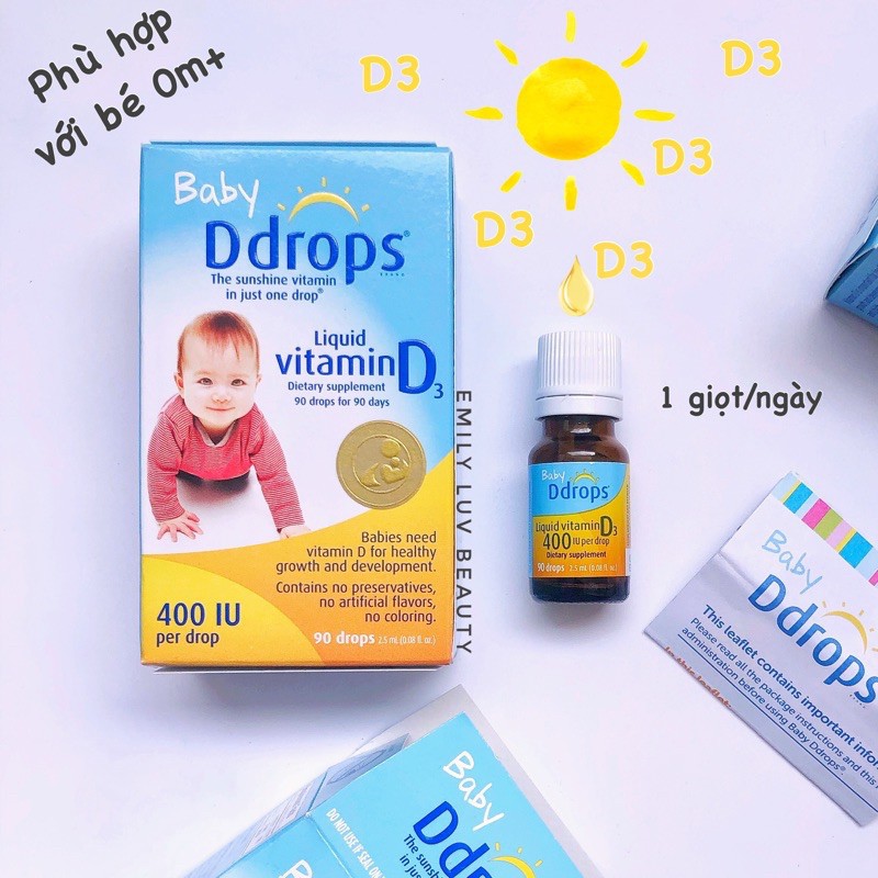 [Hàng US] VITAMIN DDROPS D3 cho bé 90 giọt