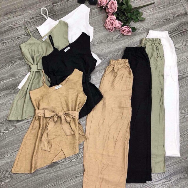 Set áo lệch dây quần dài đũi