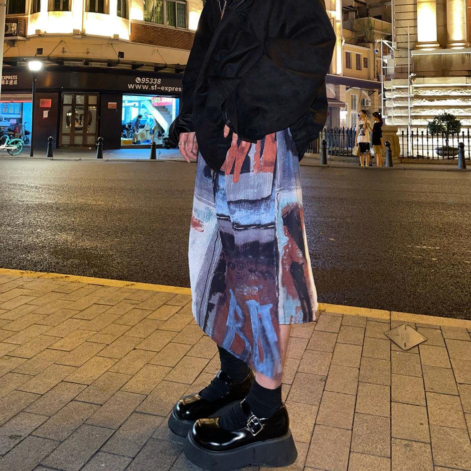 Chân Váy Xẻ Tà Lưng Cao Màu Nhuộm Kiểu Retro Thời Trang Xuân Thu Dễ Phối Đồ