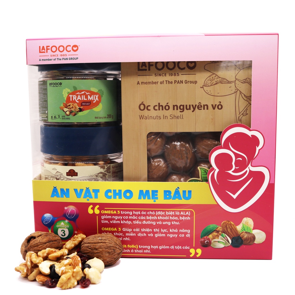 COMBO ăn vặt cho mẹ bầu Hạt Điều Óc Chó Nguyên Vỏ Trail mix | LAFOOCO