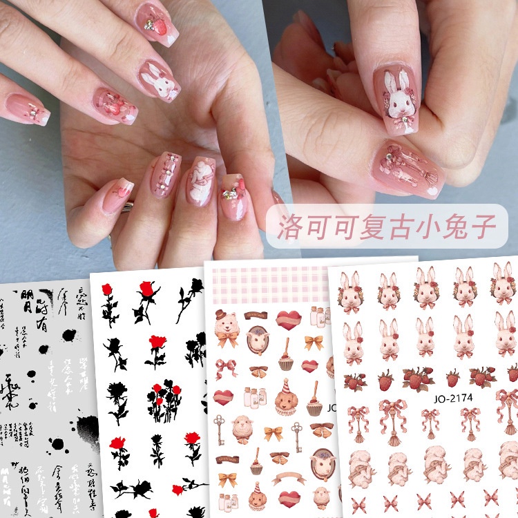 Miếng Dán Móng Tay Hình Thỏ Con Hoạt Hình Phong Cách Nhật Bản Dễ Thương