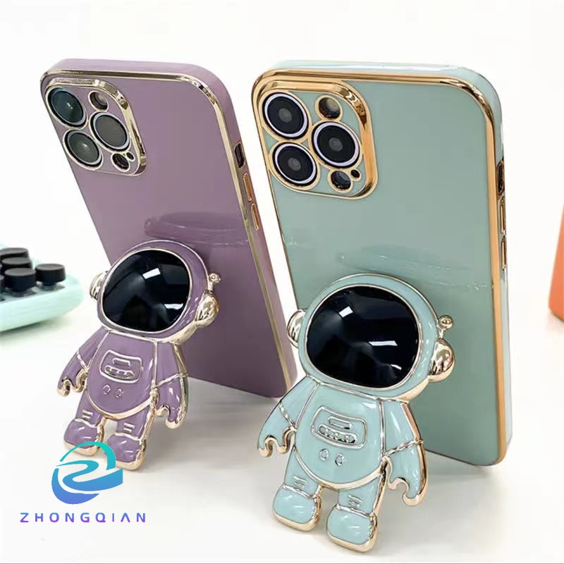 Ốp Điện Thoại Dẻo Mạ Màu Chống Sốc Hình Phi Hành Gia Sang Trọng Cho iPhone 13 12 Mini 11 Pro XS Max X XR