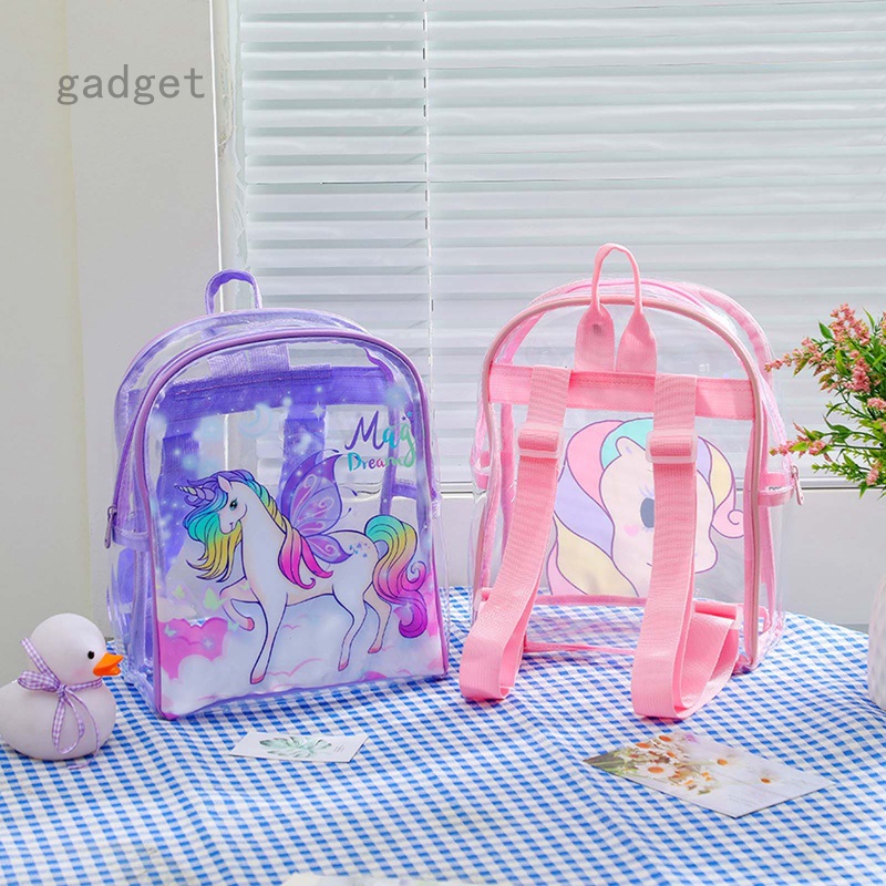 Balo Nhựa PVC Trong Suốt In Hình Kỳ Lân Dễ Thương Dành Cho Bé Mẫu Giáo