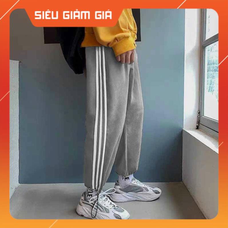 Quần jogger BÓ CHUN unisex 3 SỌC thể thao nam nữ, quần thun nỉ