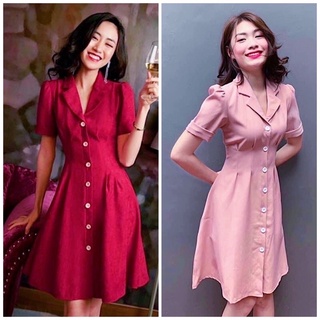 Đầm xoè cổ vest đính nút siêu xinh