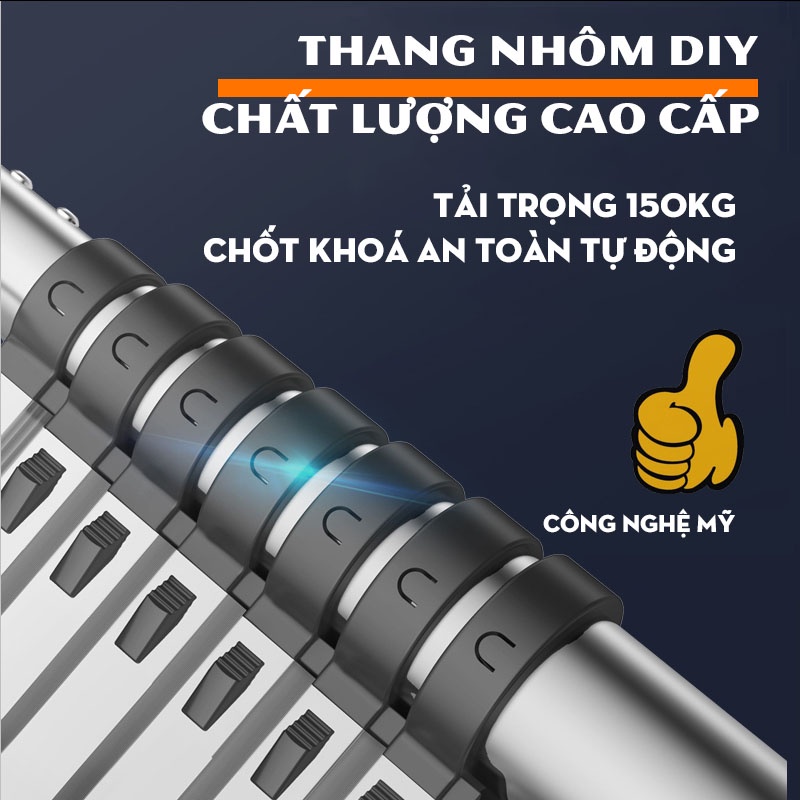 [HỎA TỐC 2H HCM]Thang nhôm rút đơn DIY TL-I-44 chiều cao sử dụng tối đa 4.4m, tải trọng 150kg