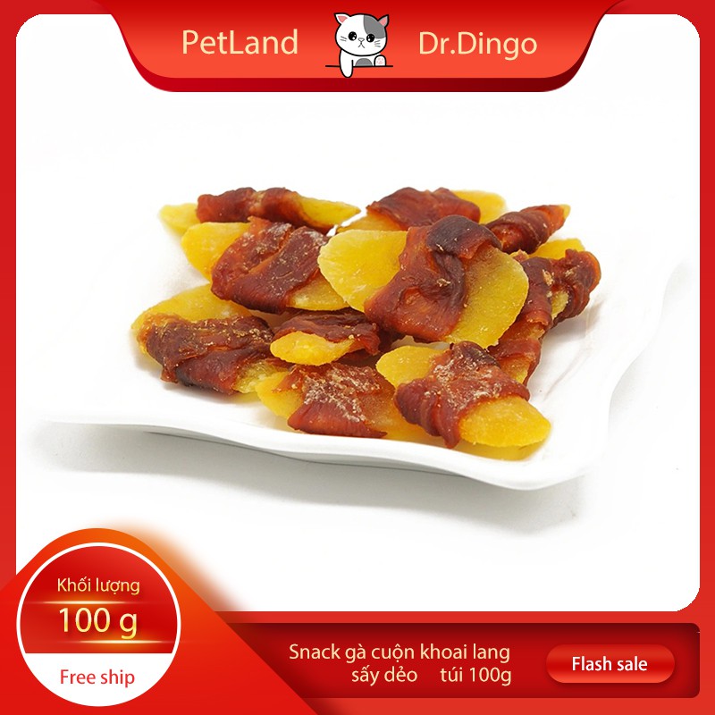 Bánh thưởng cho chó Dr.Dingo (Gà bọc khoai lang sấy dẻo) (100gr/túi) Đồ ăn cho chó mèo thú cưng cực ngon