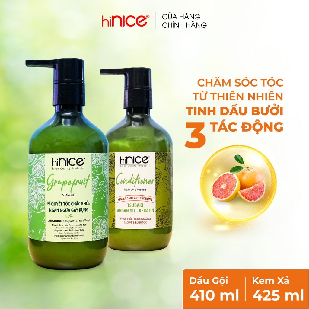 Combo Dầu Gội - Kem Xả Tinh Dầu Bưởi hiNICE cao cấp giúp tóc mọc khỏe và mềm mượt 410ml & 425ml