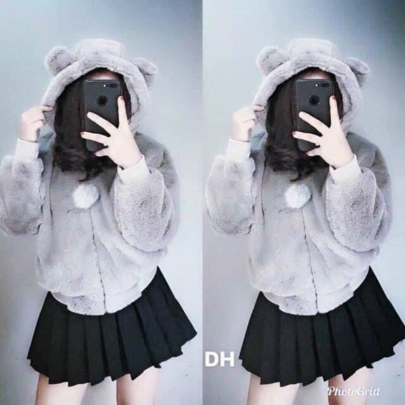 ÁO KHOÁC LÔNG NÓN TAI GẤU ẤM ÁP