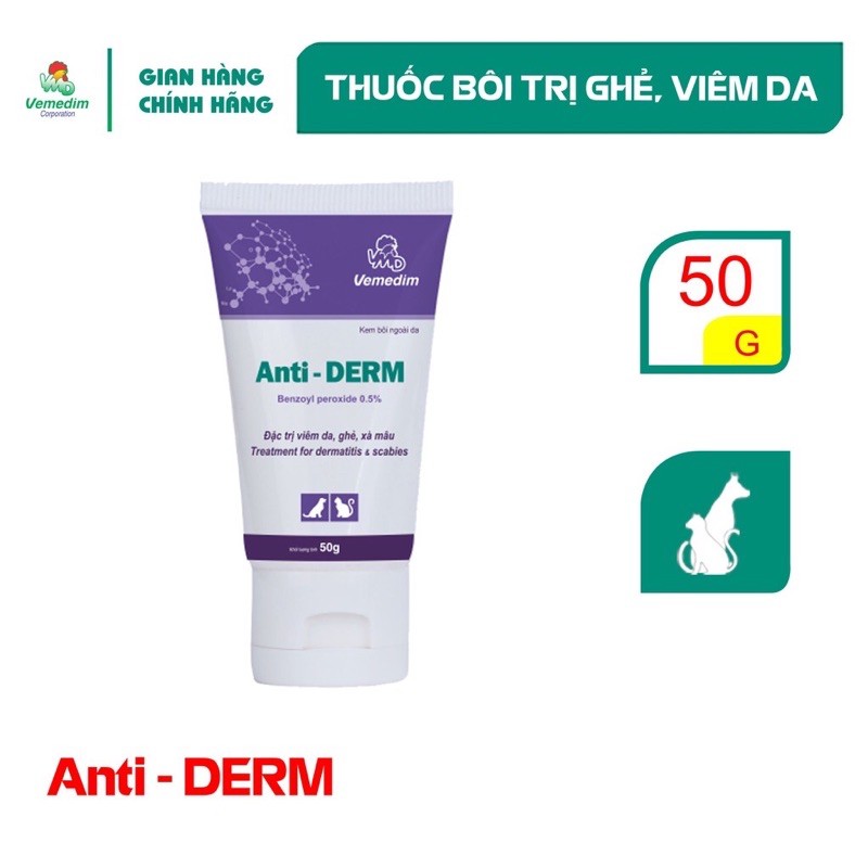 Vemedim Anti-Derm bôi trị ghẻ, viêm da, xà mâu cho chó, mèo, tuýp 40g