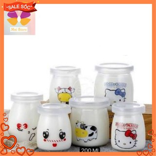 COMBO 12 HŨ ĐỰNG YAOURT THUỶ TINH 100ML IN HÌNH kitty
