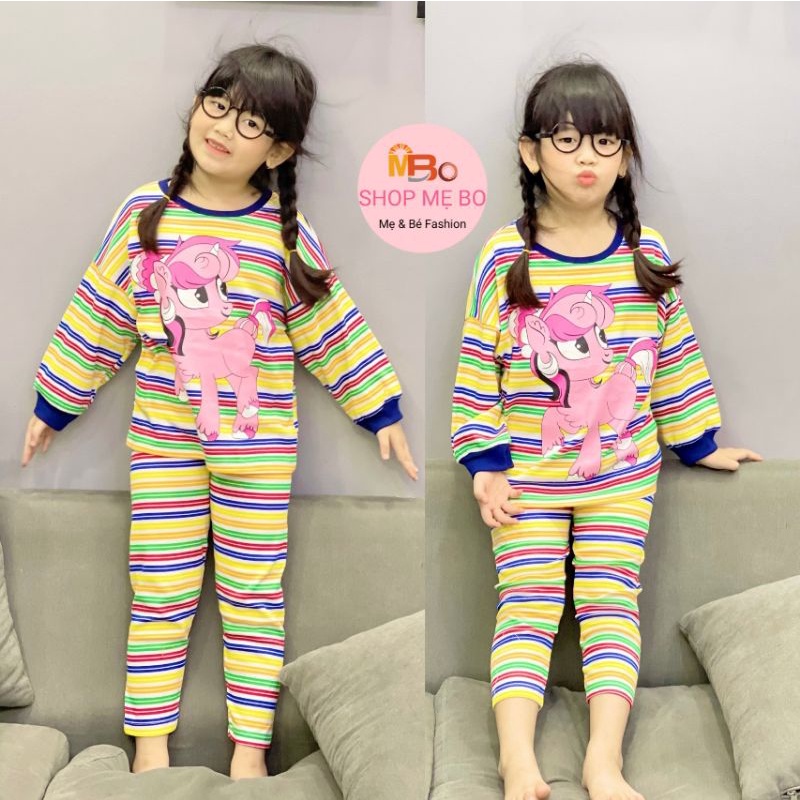 Đồ bộ dài tay thu đông bé gái thun cotton xuất dư