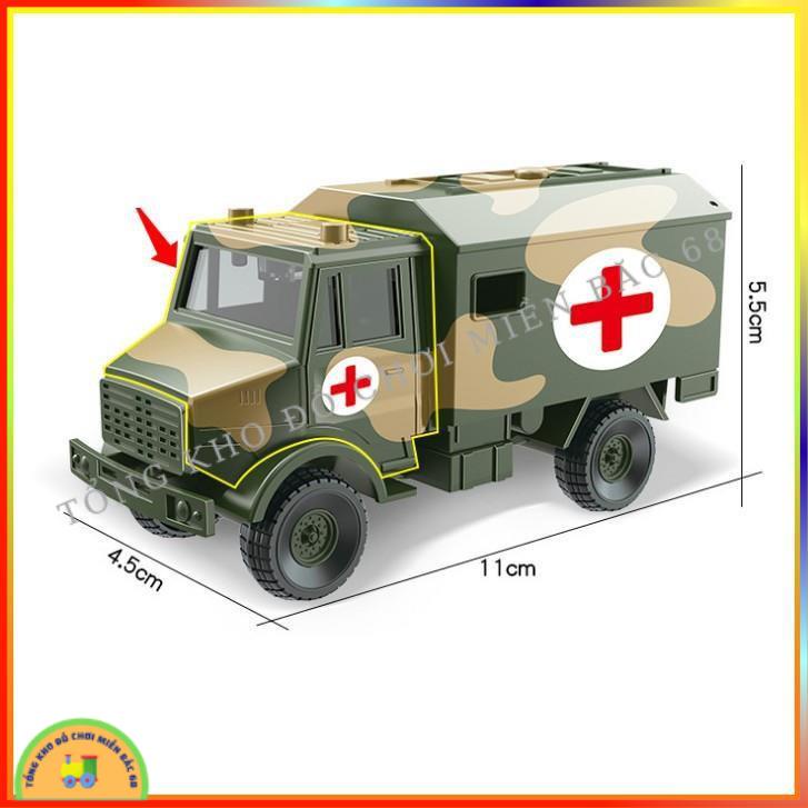 Đồ chơi Hộp 6 xe quân sự đồ chơi chạy đà cho bé gồm xe tăng máy bay, xe bọc thép, xe chỉ huy, xe cứu thương, xe tải TKMB