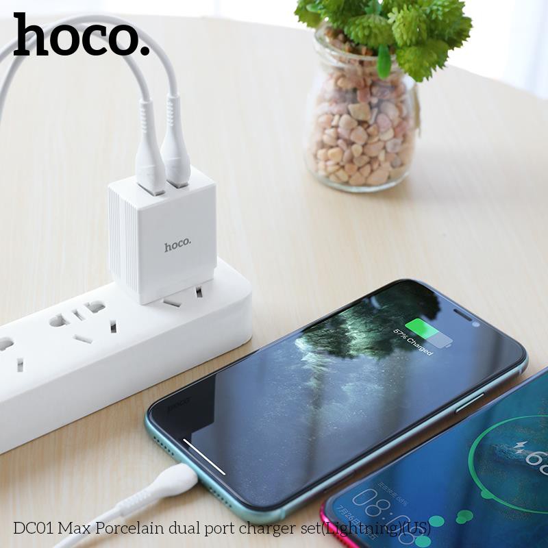 [Mã ELFLASH5 giảm 20K đơn 50K] Bộ củ cáp sạc HOCO DC01 Max Lightning Chính hãng Giá tốt