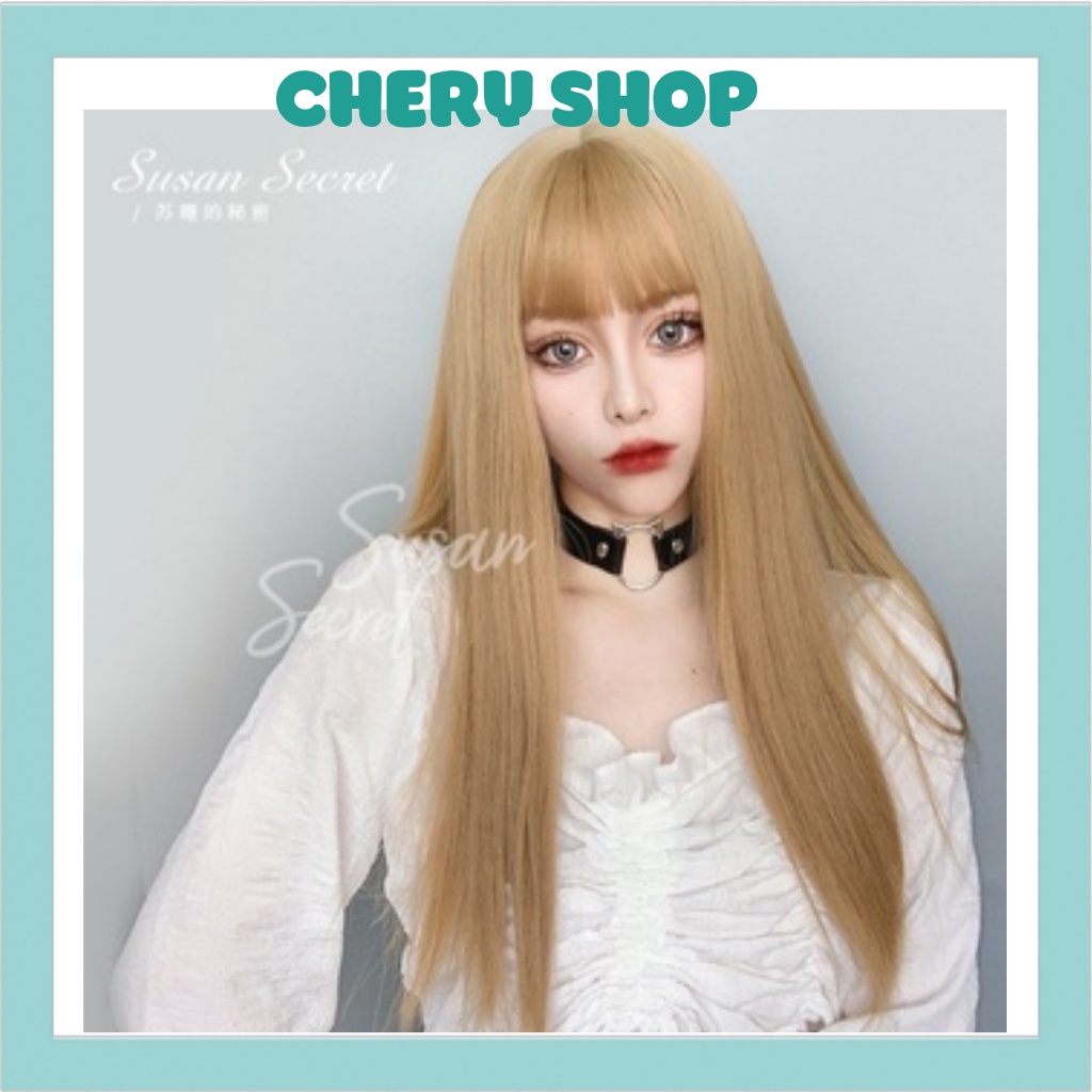 Tóc giả nguyên đầu thẳng dài màu xám khói tự nhiên tặng kèm lưới trùm wig mã z7007