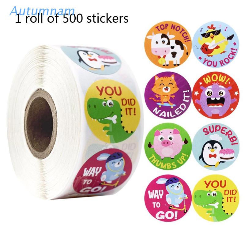 Cuộn 500 Miếng Dán Hình Động Vật Dễ Thương Dùng Trang Trí Sổ Tay