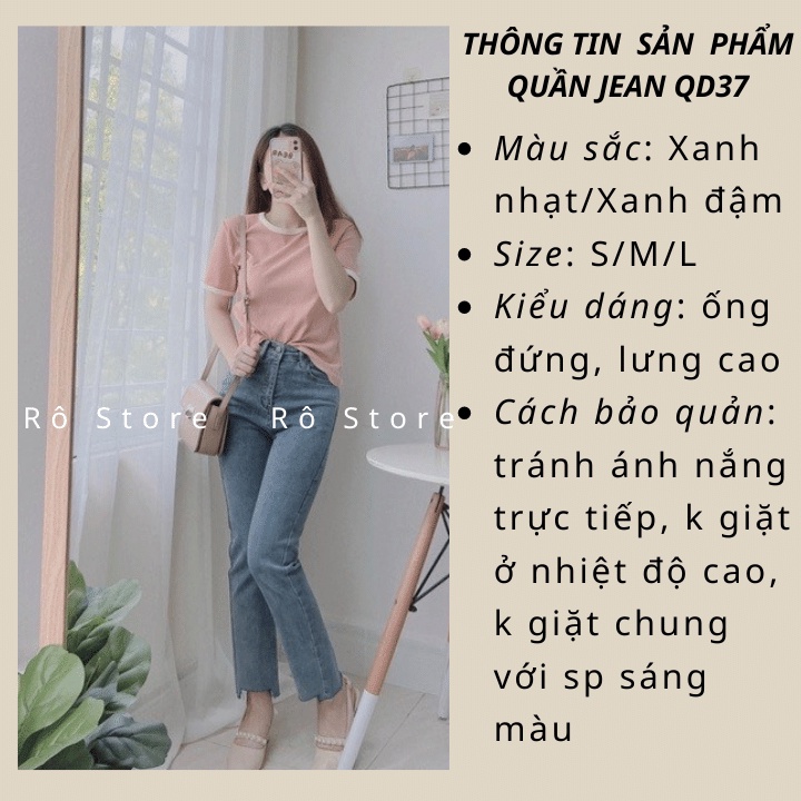 Quần jean nữ ống đứng/Quần bò cạp cao cắt gấu siêu hack dáng dễ mix đồ phong cách Hàn Quốc RÔ STORE QD38