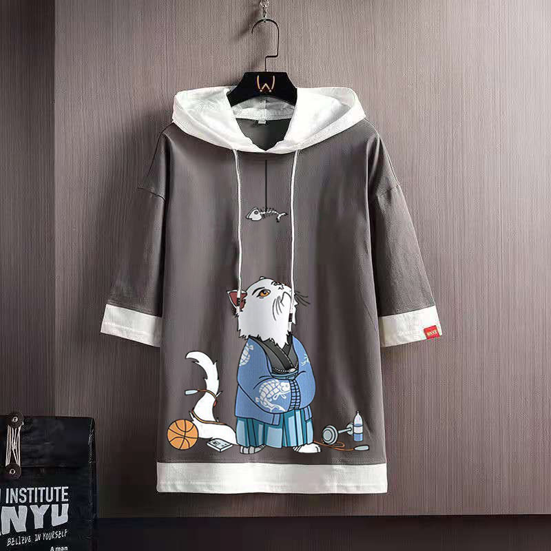 Áo Hoodie Tay Ngắn 100% Cotton Thoáng Khí In Họa Tiết Thời Trang Mùa Hè Cho Nam Size M-4Xl