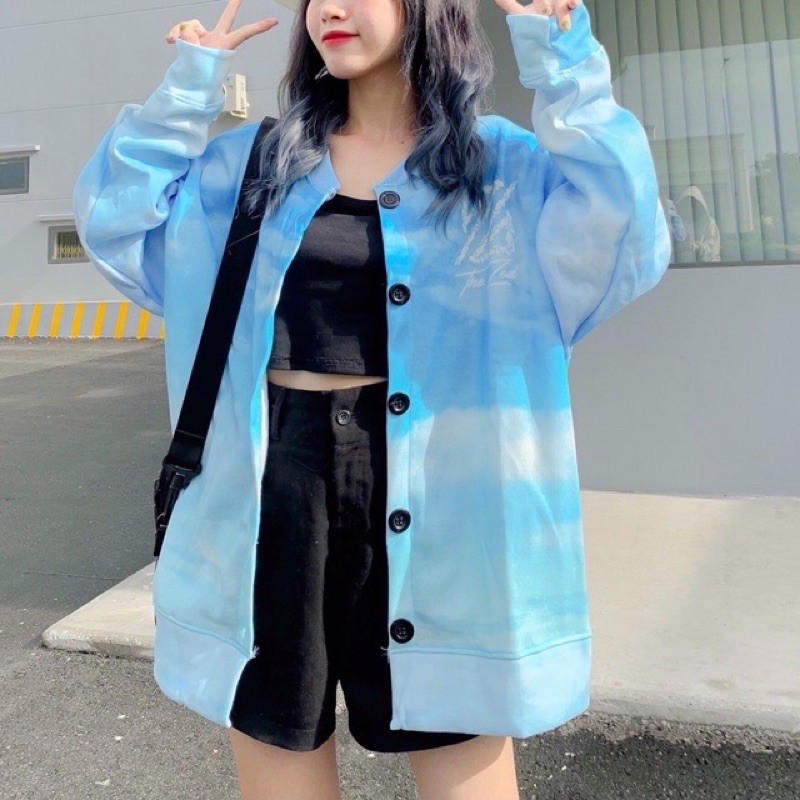 [Ảnh Thật] Áo khoác cardigan loang xanh Z form rộng unisex