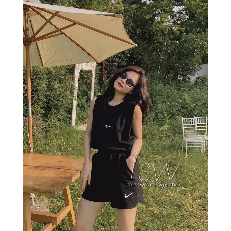 Set Áo Sát Nách Quần Cộc Logo Ngực 🌹🌹🌹 3 Màu X010 - Bộ Quần Áo Thể Thao Nam Nữ 3 Lỗ