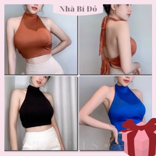 Áo Yếm Hở Lưng Có Mút Ngực Cột Dây Áo Yếm Hở Lưng Sexy Kèm Mút Đệm Ngực Buộc Dây Sau Sát Nách Màu Trắng Đen Xanh Cam Đất