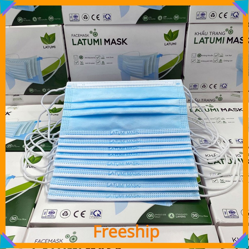 COMBO 4 HỘP Khẩu Trang Y Tế 4 Lớp Thông Thường LATUMI Mỗi Hộp 50 Chiếc  Có Tác Dụng Phòng Chống Vi khuẩn
