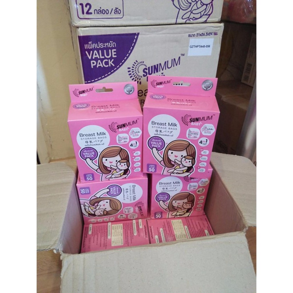 (Nguyên tem) Sỉ 1 thùng 12 hộp túi trữ sữa Sunmum Thái Lan 100ml/ 250ml hàng công ty
