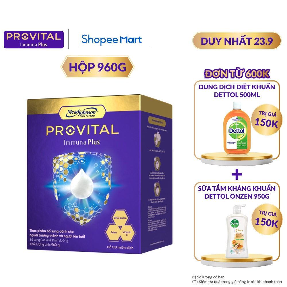 [Tặng sữa tắm Dettol 950g] Sữa cho người trưởng thành và lớn tuổi Provital Immuna Plus 960G