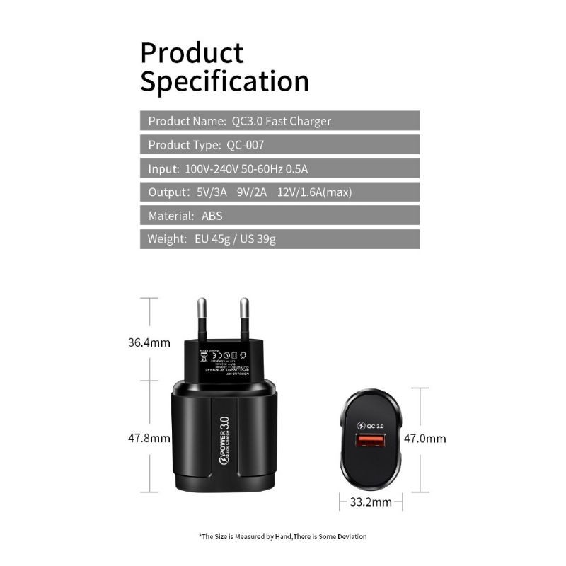 ✔️ Củ sạc nhanh Fast Quick Charge 3.0 18W cho iP Samsung Xiaomi Huawei, cổng màu cam