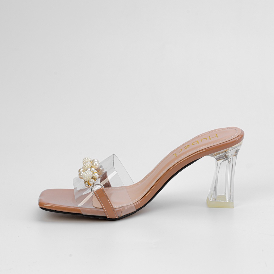 Guốc Cao Gót Đính Hoa Đá / Giày Dép Gót Mêca Vuông Cao 7cm Mẫu Mới 2022