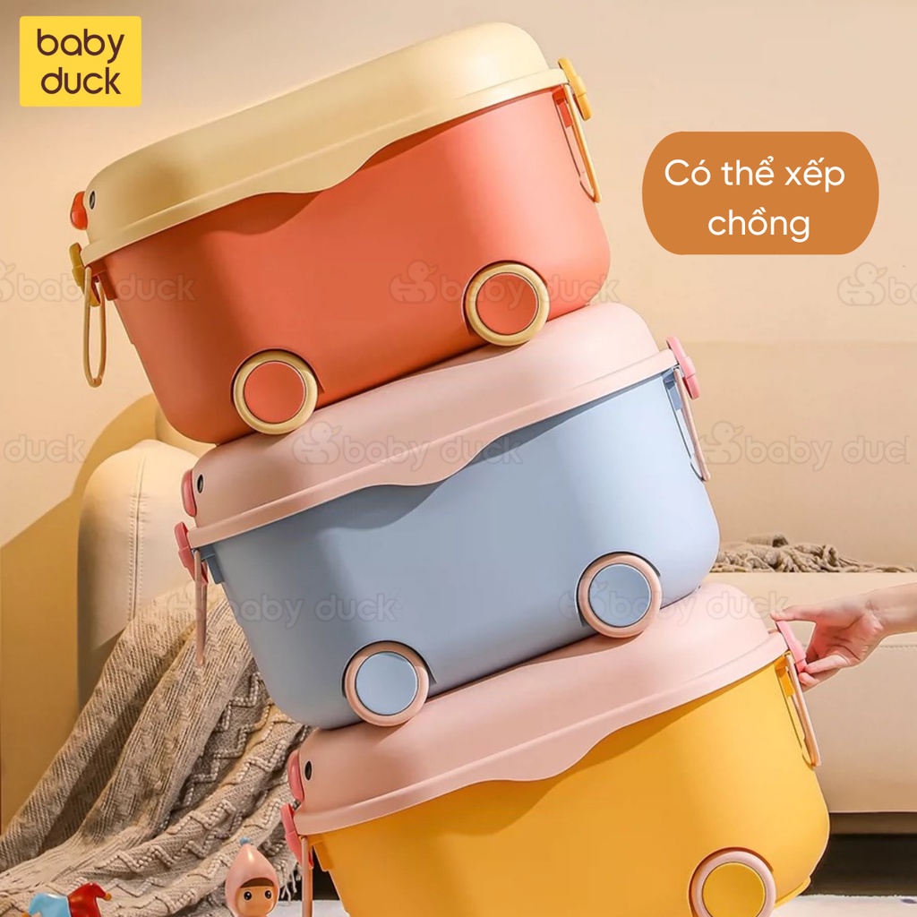 Hộp nhựa đựng đồ chơi hình vịt và lợn cute cho bé, hàng cao cấp 2 kích thước 38L và 56L có bánh xe, hộp để đồ đa năng