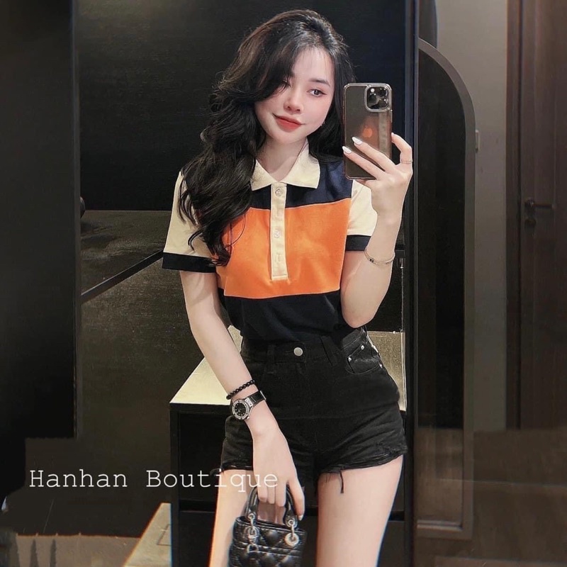 Áo Polo Cam Phối Màu Cổ Bẻ Siêu Hot Hàng Đẹp