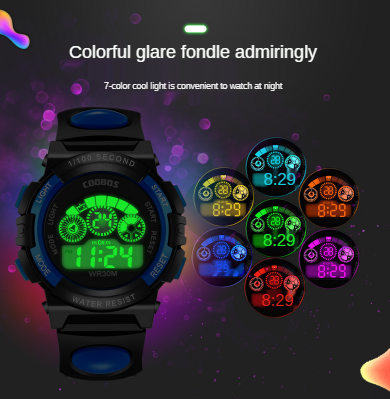Đồng hồ điện tử chính hãng COOBOS đa năng chống nước có đèn bảy màu dành cho bé đồng hồ trẻ em đồng hồ thể thao