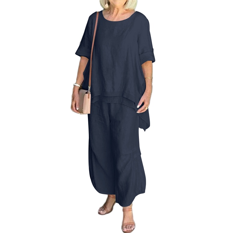 Set đồ ZANZEA gồm áo thun tay lỡ cổ tròn + quần dài ống rộng thời trang cho nữ