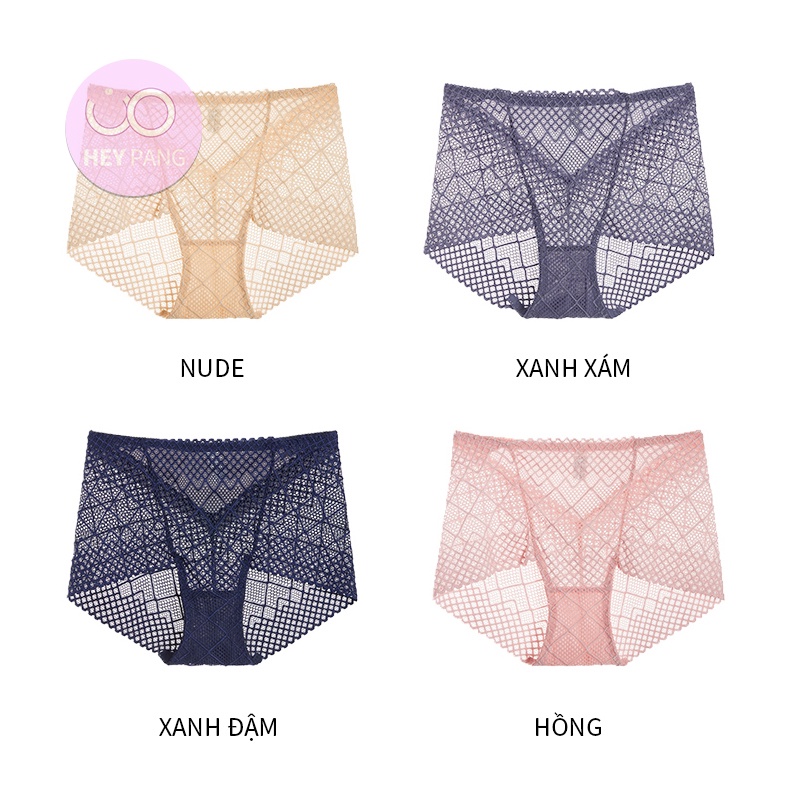Quần lót nữ ren nâng mông big size cho người 90kg họa tiết caro xuyên thấu gợi cảm HEYPANG VN035