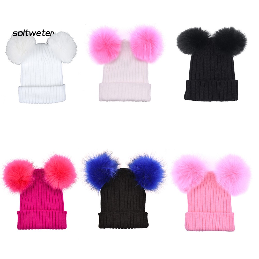 Nón beanie thiết kế hai quả bông tròn thời trang dễ thương
