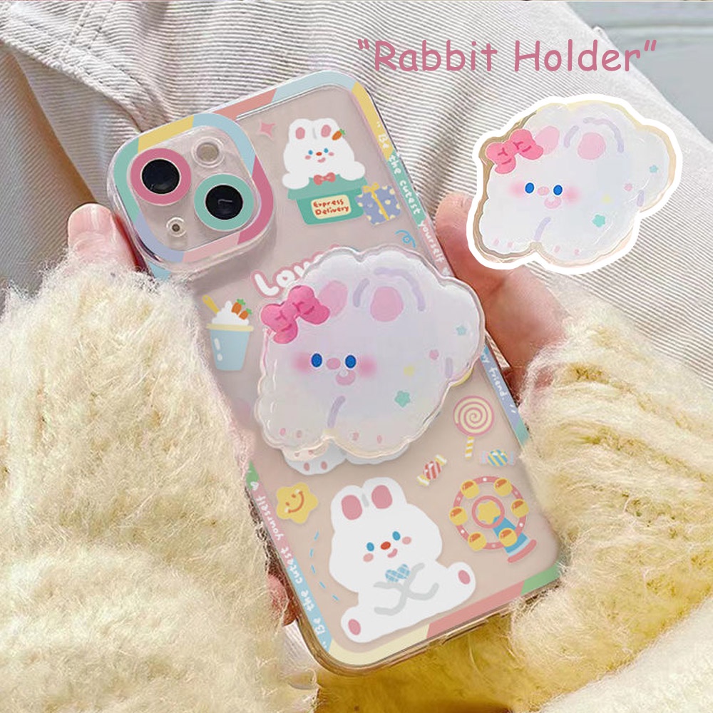 Giá Đỡ Điện Thoại Hình Thỏ Hoạt Hình Marshmallow Có Thể Gấp Gọn Để Bàn Đa Năng