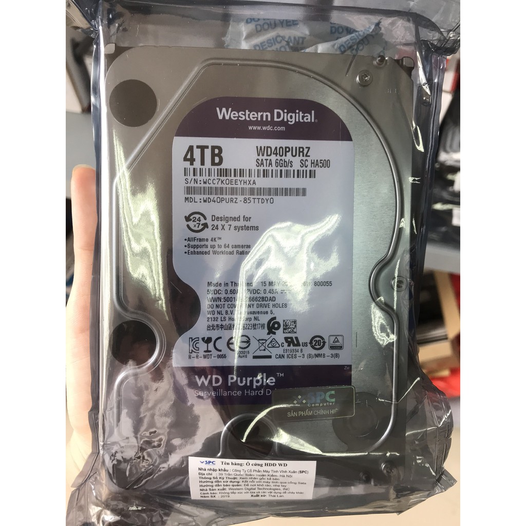 Western Purple 4TB dòng ổ cứng chuyên dụng cho camera, ghi hình liên tục 24/7 (chính hãng)