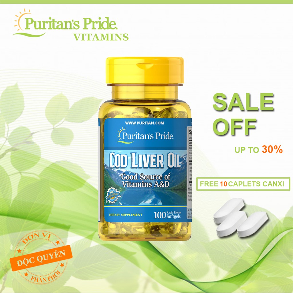 Dầu gan cá tuyết Cod Liver Oil giúp sáng mắt Puritan's Pride  100 viên